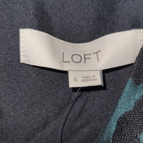 LOFT‎ Dress Womens 4 Green Black Sleeveless Jacquard Animal Print Fit Flare New - Picture 4 of 13